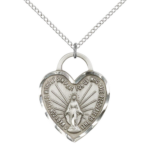 Miraculous Medal Necklace Sterling Silver 18"