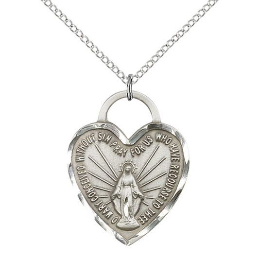 Miraculous Medal Necklace Sterling Silver 18"
