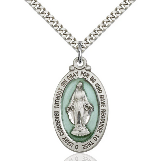 Miraculous Medal Necklace Sterling Silver 24"