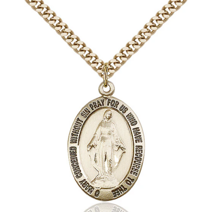 Miraculous Medal Necklace Sterling Silver 24"