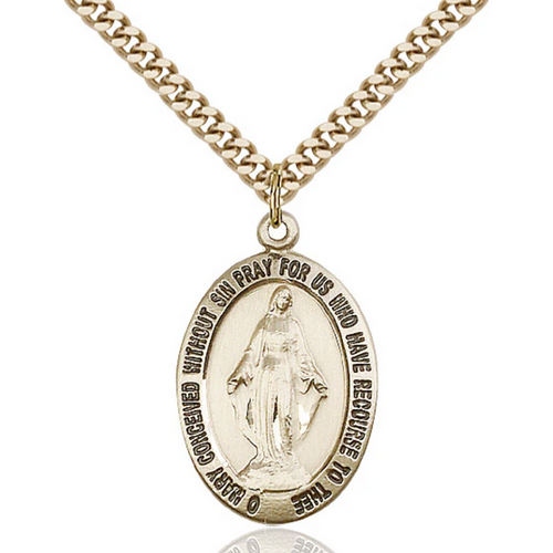 Miraculous Medal Necklace Sterling Silver 24"