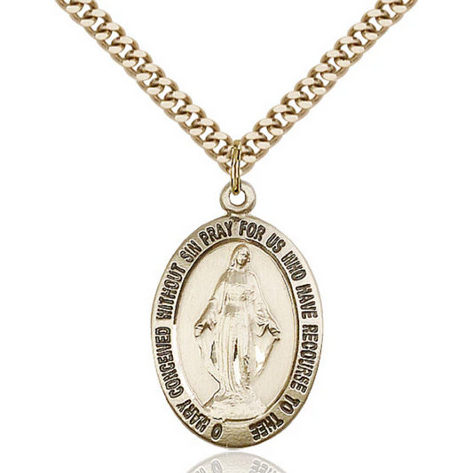 Miraculous Medal Necklace Sterling Silver 24"