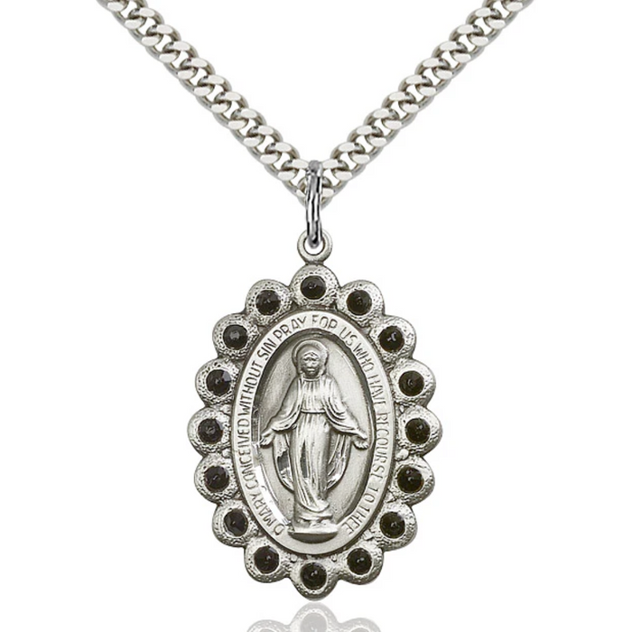 Miraculous Medal Necklace Sterling Silver 24"