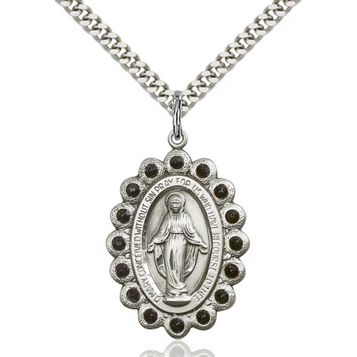 Miraculous Medal Necklace Sterling Silver 24"