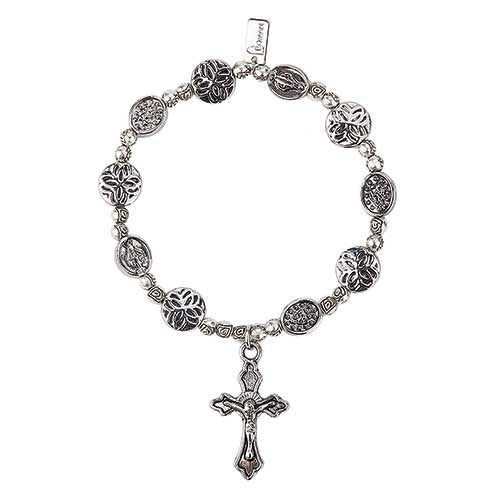 Miraculous Medal Stretch Bracelet Silver 7"L