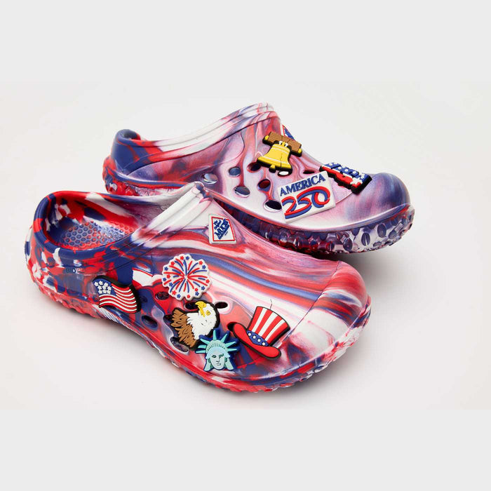 Men's Muckster Lite Liberty American Swirl BioLite Outdoor Slip Resistant Clog America Patriotic with Tokens