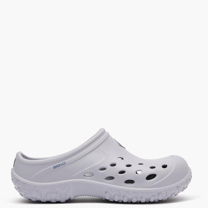 White clog shoe on a white background