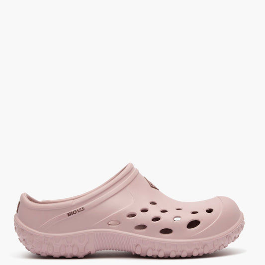 Pink clog shoe on a white background