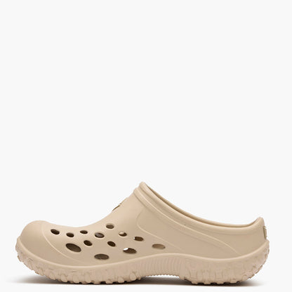 Beige clog shoe on a white background