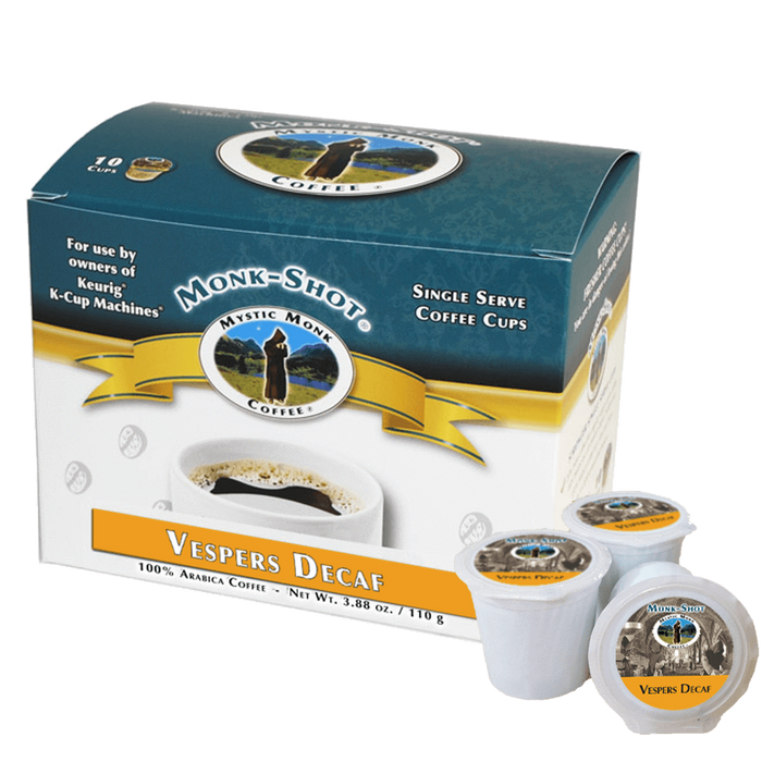 Mystic Monk Coffee Vespers Decaf Monk-Shot Pods, 10 Count | Mystic Monk Coffee