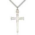 Nail Cross Necklace Silver 24"