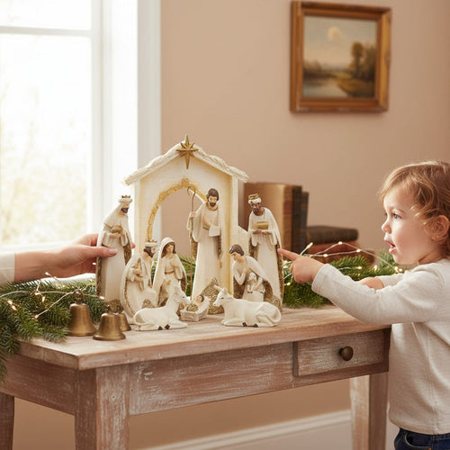 Nativity Figure Ivory with Gold Trim 12"H