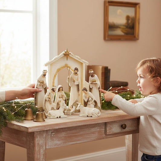 Nativity Figure Ivory with Gold Trim 12"H