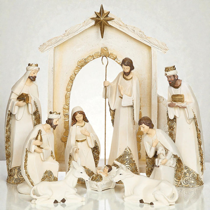 Nativity Figure Ivory with Gold Trim 12"H
