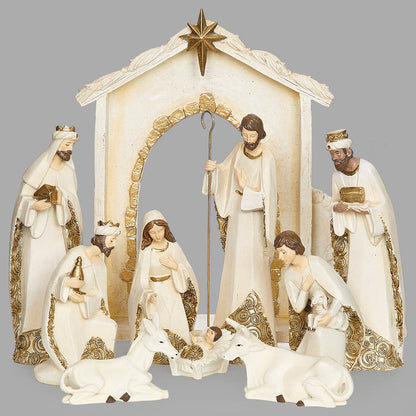 Nativity Figure Ivory with Gold Trim 12"H