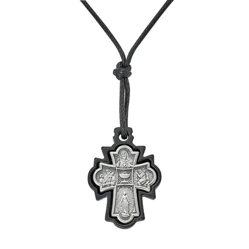 Necklace - Black Framed 4-way Corded Pendant Carded