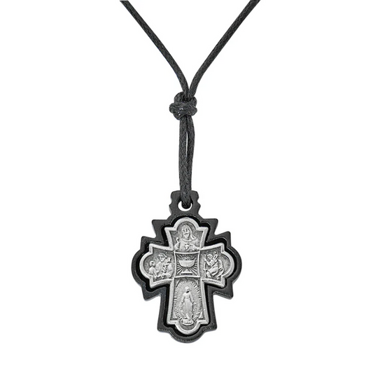 Necklace - Black Framed 4-way Corded Pendant Carded