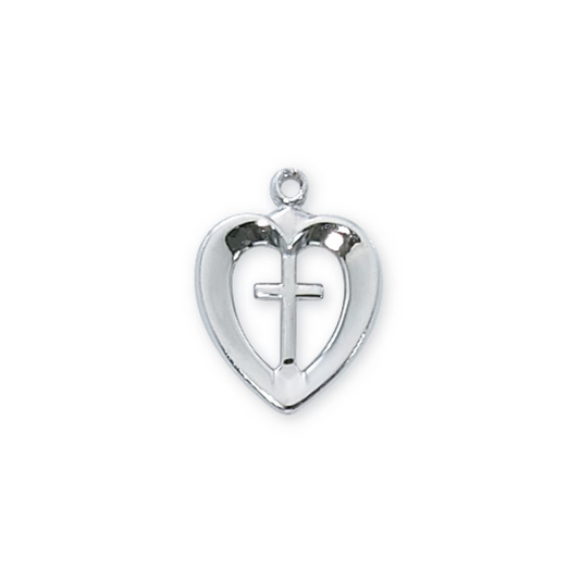 Necklace - Rhodium Plated Heart and Cross Pendant Box