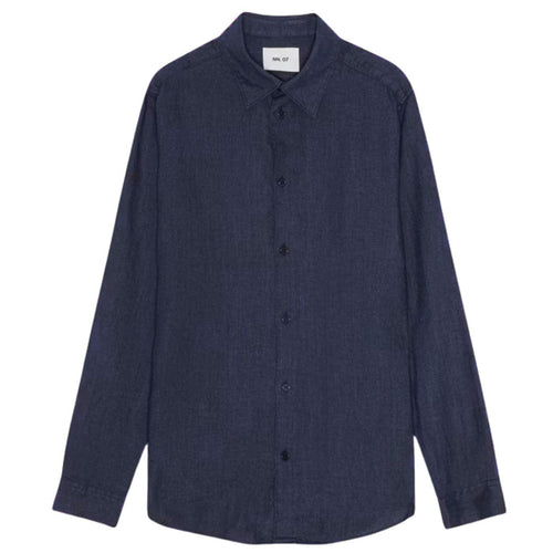 NN07 Enzo Classic Collar Linen Shirt - Navy Blue