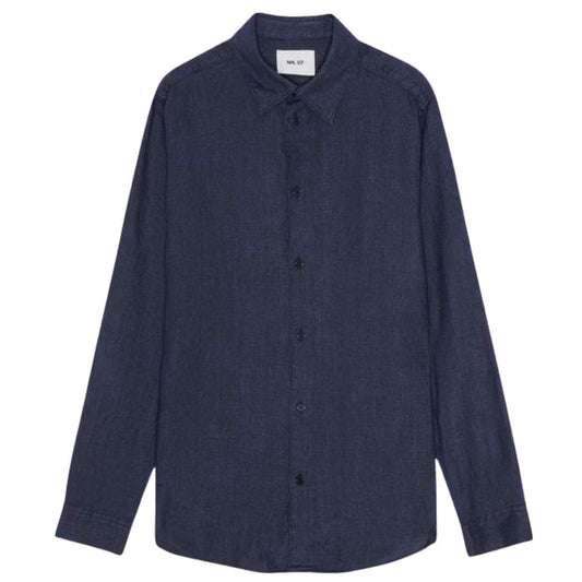 NN07 Enzo Classic Collar Linen Shirt - Navy Blue
