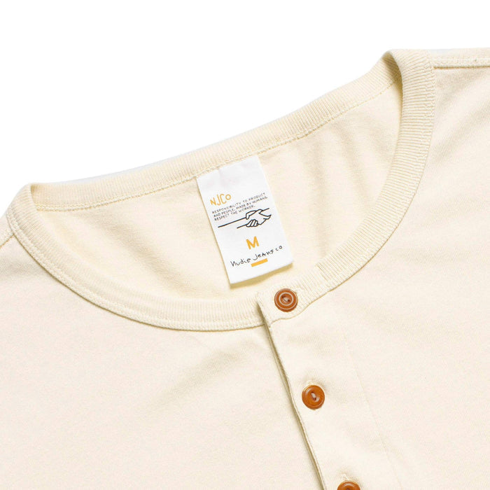 Nudie Jeans Long Sleeve Henley T-Shirt - Ecru