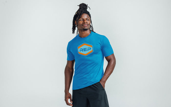 Octane Tri-Blend Crew T-Shirt in Blue and Orange