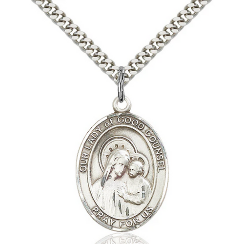 Our Lady of Good Counsel Necklace Sterling Silver 24"