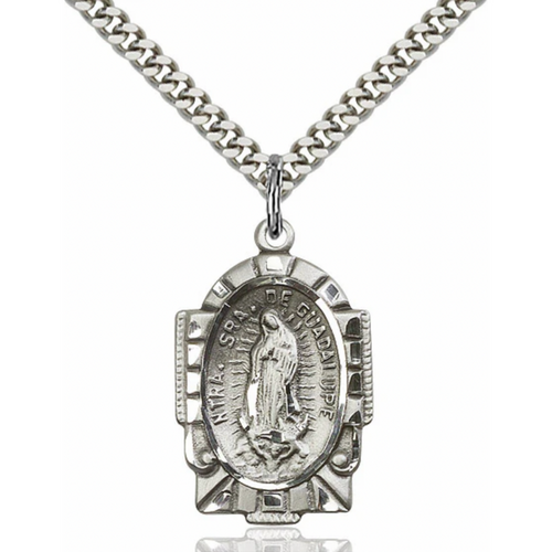 Our Lady of Guadalupe Medal Sterling Silver 24"