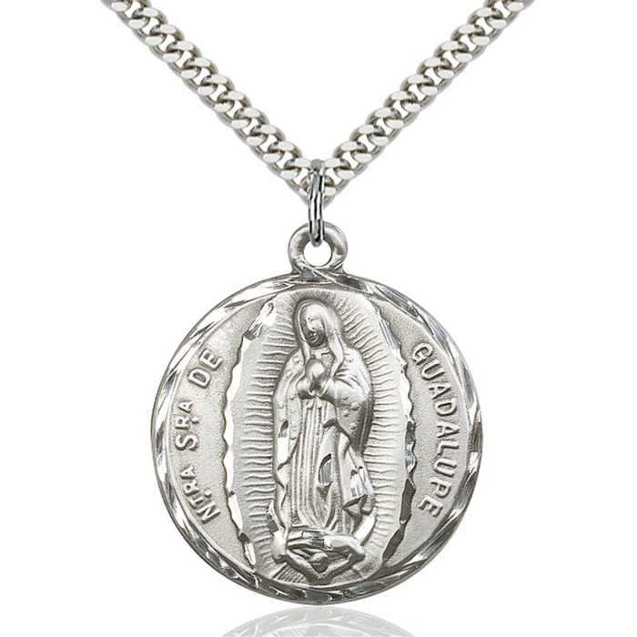 Our Lady of Guadalupe Necklace Sterling Silver 24"