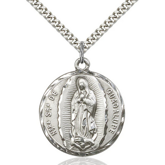 Our Lady of Guadalupe Necklace Sterling Silver 24"