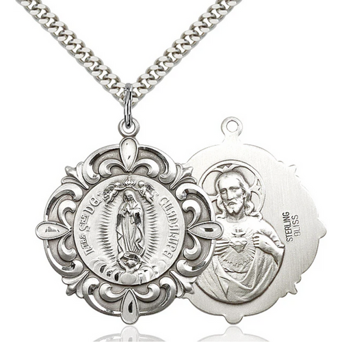 Our Lady of Guadalupe Necklace Sterling Silver 24"