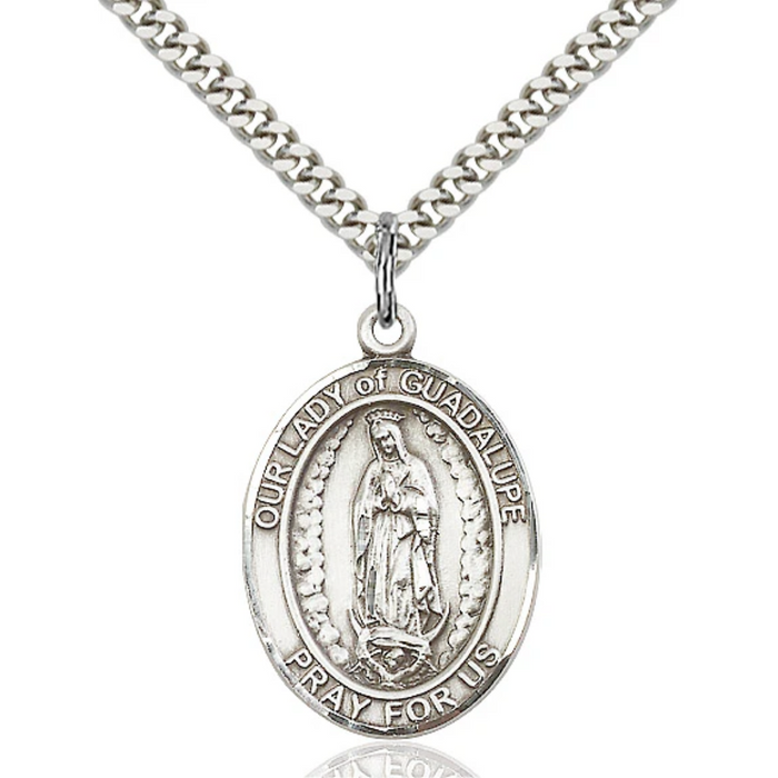 Our Lady of Guadalupe Necklace Sterling Silver 24"