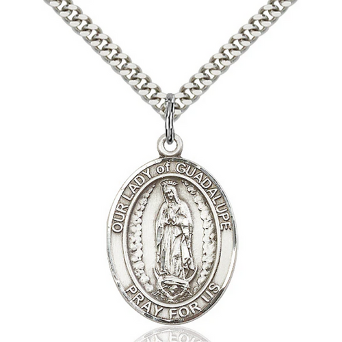 Our Lady of Guadalupe Necklace Sterling Silver 24"