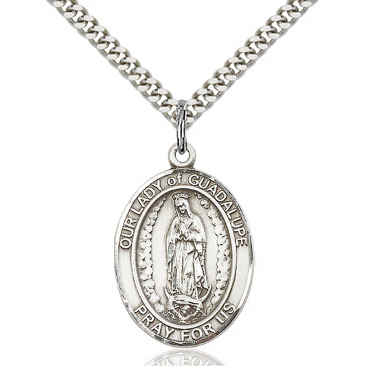 Our Lady of Guadalupe Necklace Sterling Silver 24"
