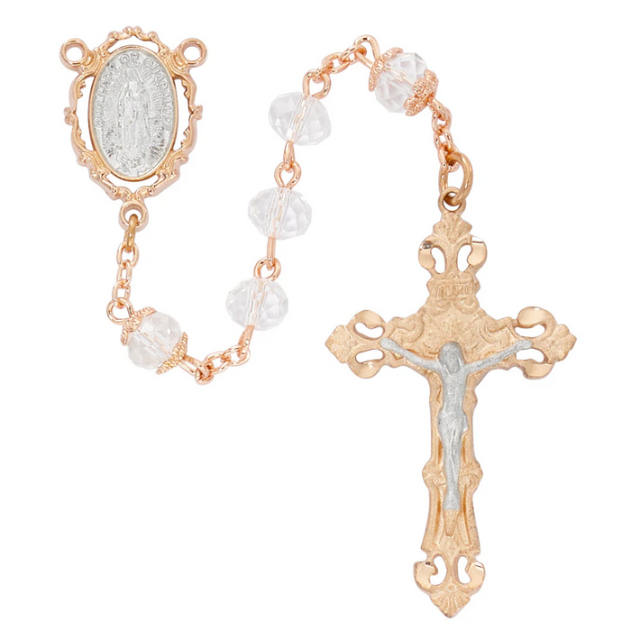 Our Lady of Guadalupe Rosary - Crystal Rose Gold Boxed