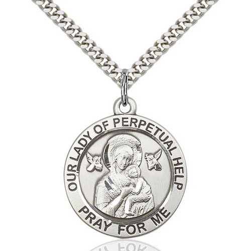 Our Lady of Perpetual Help Necklace Sterling Silver 24"