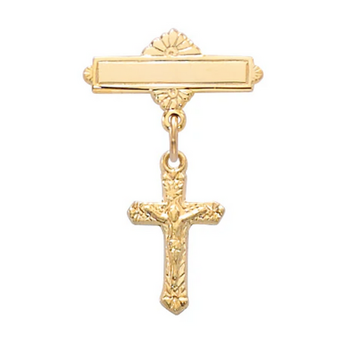 Pin - Gold on Sterling Crucifix Baby Pin Boxed