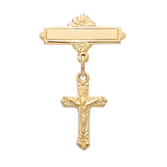 Pin - Gold on Sterling Crucifix Baby Pin Boxed