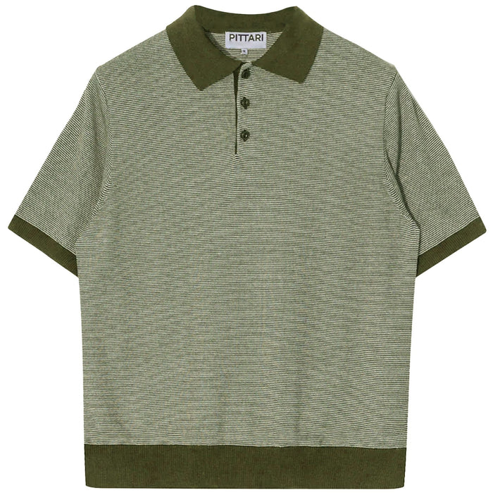Pittari Microstripe Short Sleeve Polo - Olive/Ecru