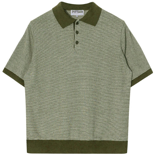 Pittari Microstripe Short Sleeve Polo - Olive/Ecru