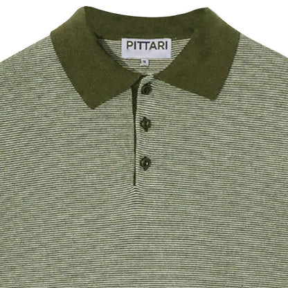 Pittari Microstripe Short Sleeve Polo - Olive/Ecru