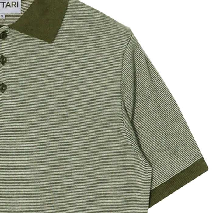 Pittari Microstripe Short Sleeve Polo - Olive/Ecru