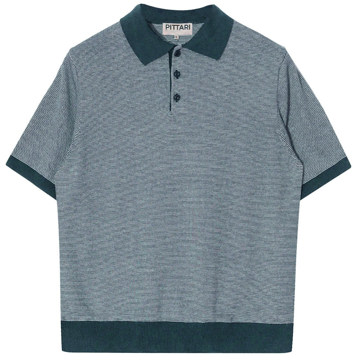 Pittari Microstripe Short Sleeve Polo - Teal/Ecru