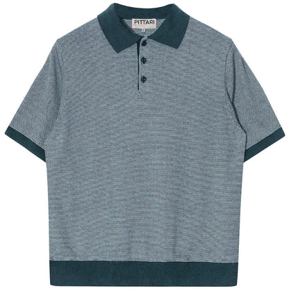 Pittari Microstripe Short Sleeve Polo - Teal/Ecru