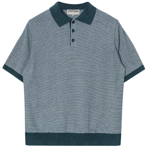Pittari Microstripe Short Sleeve Polo - Teal/Ecru