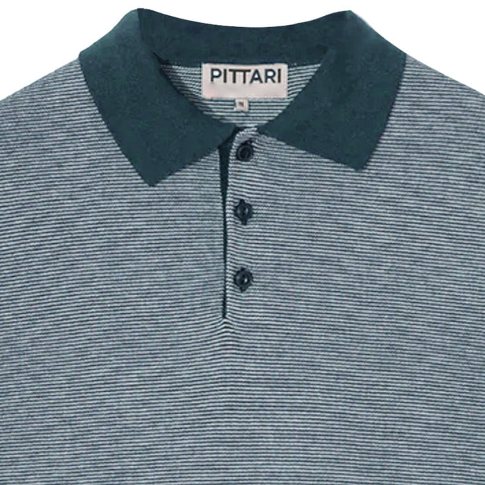 Pittari Microstripe Short Sleeve Polo - Teal/Ecru