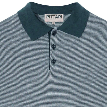 Pittari Microstripe Short Sleeve Polo - Teal/Ecru