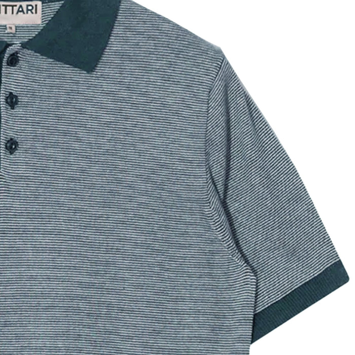 Pittari Microstripe Short Sleeve Polo - Teal/Ecru
