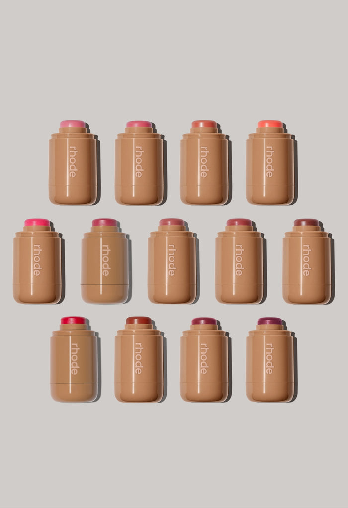 collection of pocket blush: piggy, sprinkle, freckle, spicy marg, juice box, teacup, tan line, sleepy girl, toasted teddy, candy apple, sun soak, plum, date cake