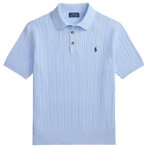 Polo Ralph Lauren Cable-Knit Cotton Polo-Collar Jumper - Office Blue